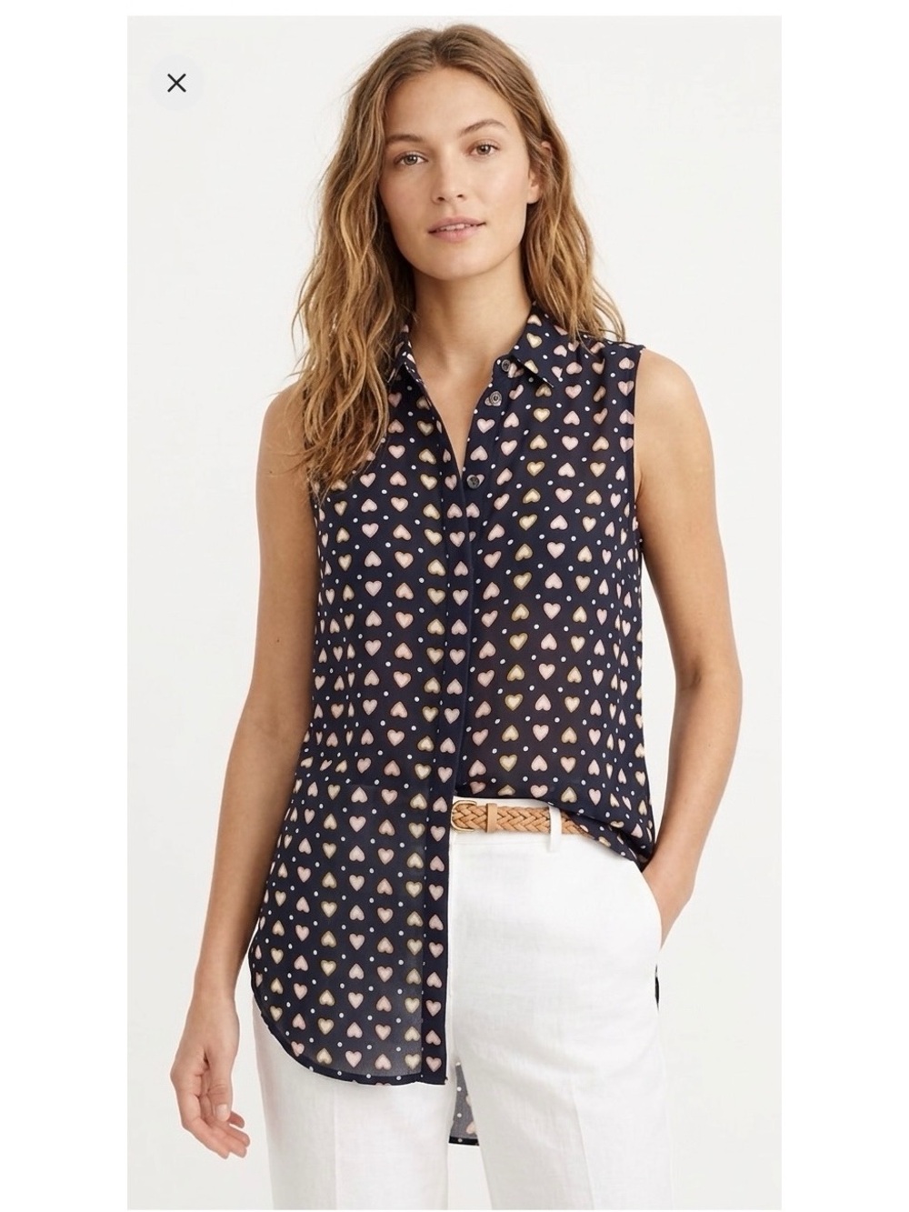 J. Crew 100 Silk Sleeveless Blouse With Heart Dot Navy Size 8